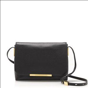 J. CREW $225 Claremont Medium Black Leather Purse Crossbody Bag, Gold Hardware